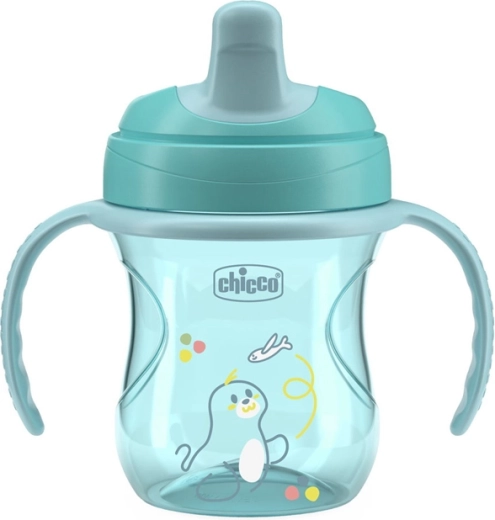 Căniță de antrenament Chicco cu mânere, teal 200 ml, 6 m+