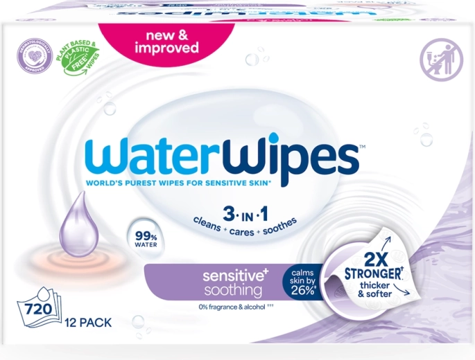 WaterWipes Soothing Clean 3v1 șervețele umede cu lavandă 12×60 buc (720 buc)