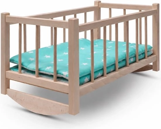 Baby Mix leagăn/pătuț din lemn pentru păpuși cu lenjerie Stars Mint - 1 bucată