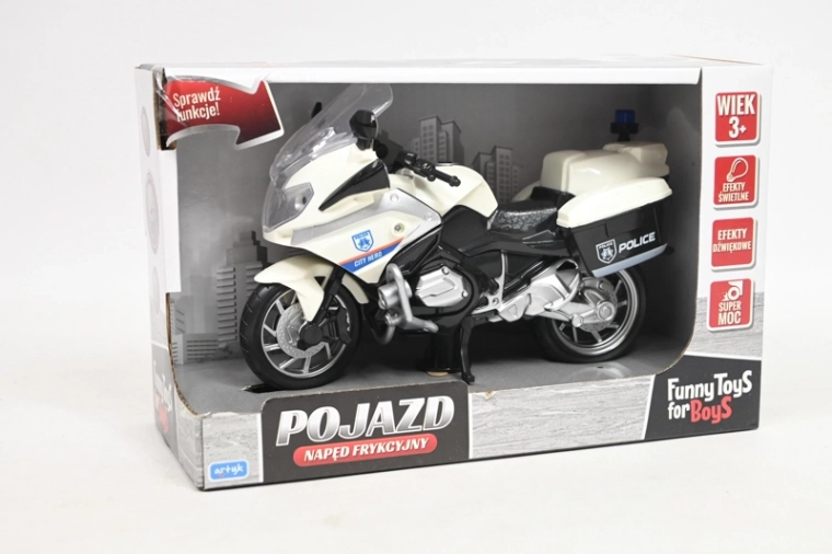 Motocicletă de poliție cu propulsie prin frecare, cu lumină și sunet