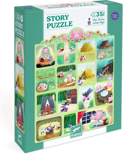 Puzzle cu poveste Djeco Cele trei purcelușe, 35 de piese