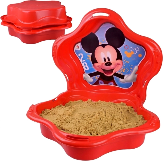 nisipar din plastic în formă de scoică 2‑în‑1 cu motiv MICKEY MOUSE – poate fi închis, folosit și ca piscină