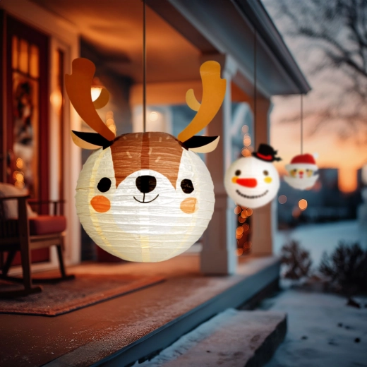 Lampion de hârtie de Crăciun cu ren, 30 cm