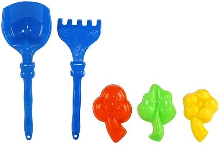 Set de nisip pentru copii – greblă, lopețele și forme de flori