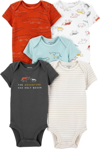 Body pentru bebeluși Carter's cu mânecă scurtă, dinozauri, set 5 buc., multicolor, măr. 46
