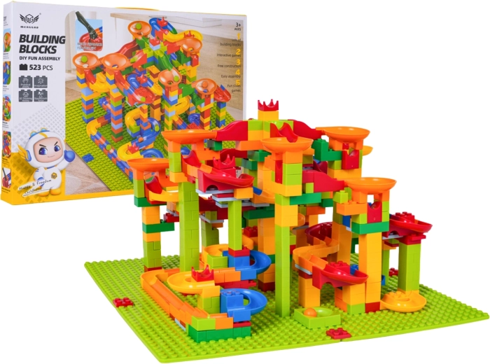 Set de construcție colorat – pistă cu bile, 523 piese