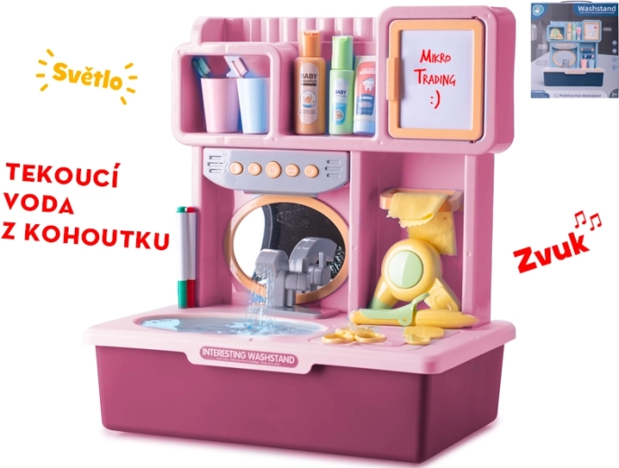 Chiuvetă interactivă roz pentru copii cu lumină, sunet și apă curgătoare