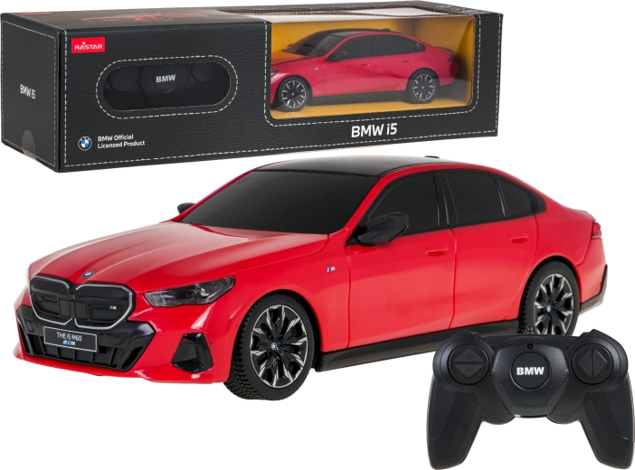 Mașină BMW i5 RASTAR cu telecomandă, roșie, la scara 1:24