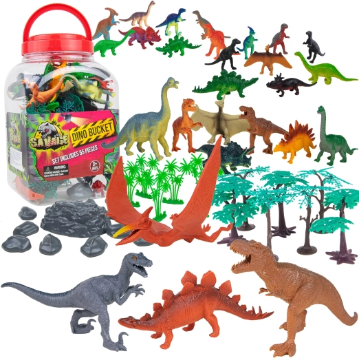 Figurine dinozauri Boley în găleată – set de 55 de piese T‑Rex și prieteni