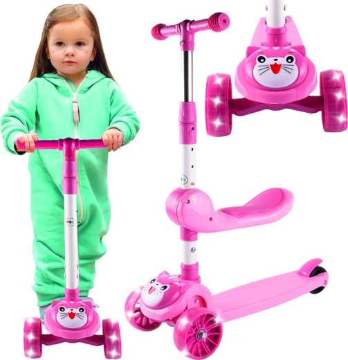 Trotinetă cu trei roți Kotek cu roți luminoase și scaun