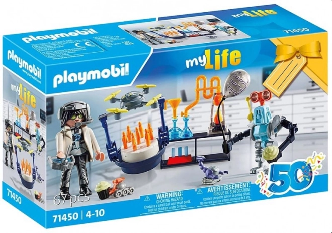 Set cadou PLAYMOBIL: om de știință cu roboți