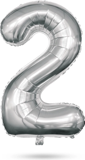 Balon aniversar din folie, cifra 2, argintiu, 40 de inci