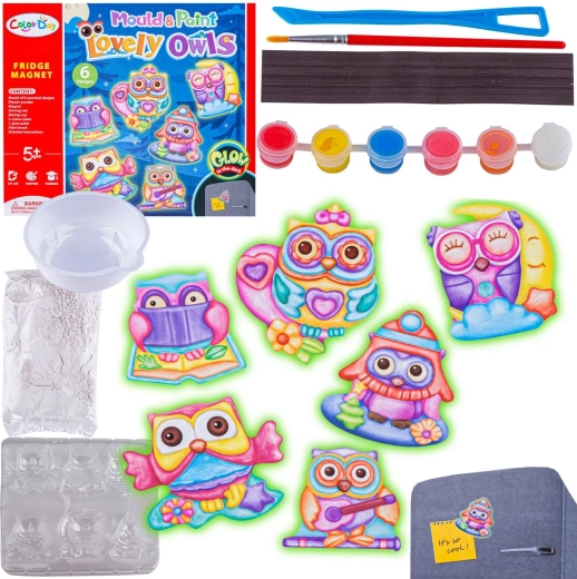 Set creativ pentru realizarea de magneți din ghips cu bufnițe drăguțe (DIY)