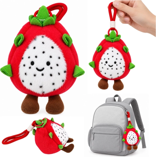 Breloc de pluș cu fructul dragonului pitaya și carabină, 12 cm