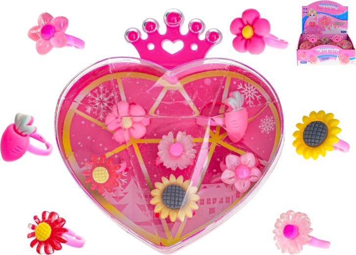 Set de inele pentru copii în cutie în formă de inimă – 6 buc