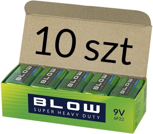 Baterii BLOW 9 V (6F22) Super Heavy Duty, pachet 10 buc.
