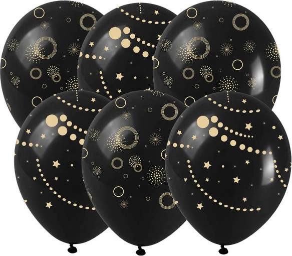 Baloane din latex negre cu imprimeu auriu (6 buc)