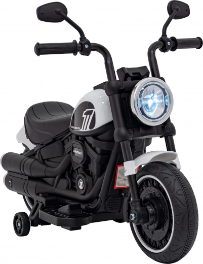 Motocicletă electrică pentru copii Chopper Faster cu radio FM, panou audio și LED – Alb