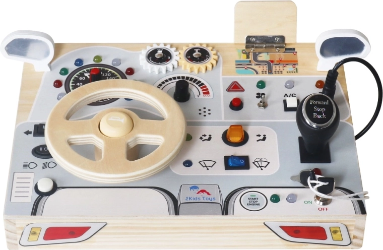 Placă activități interactivă din lemn în formă de mașină pentru copii