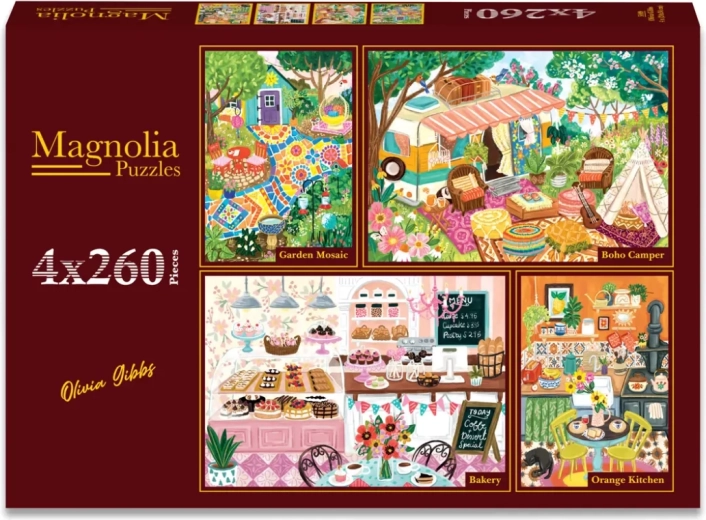 Puzzle Magnolia – mozaic de grădină, camping, brutărie și bucătărie rustică 4×260 piese