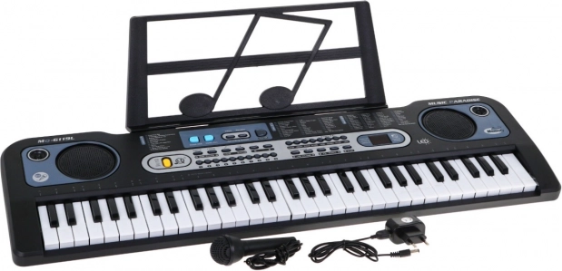 Instrument cu clape pentru copii, cu taste iluminate, 61 de clape, microfon și suport pentru partituri