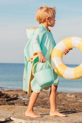 Poncho de plajă pentru copii Quut cu glugă Banana Blue