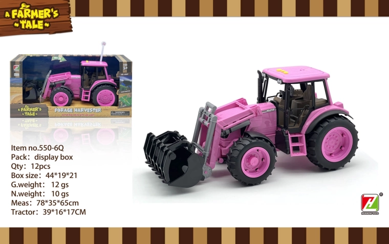 Tractor interactiv roz cu graifer, lumini și sunete, 1:16