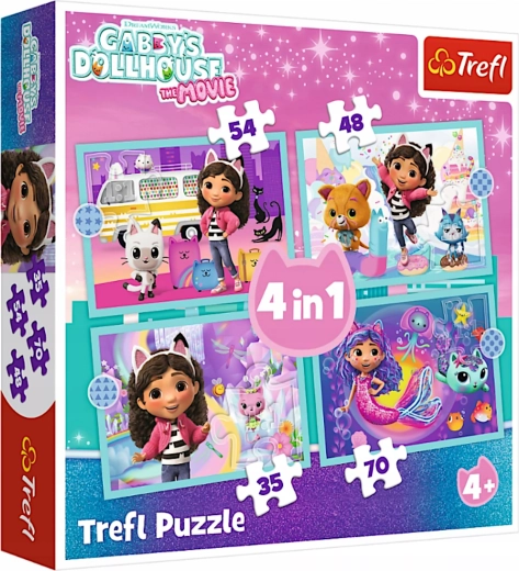 Puzzle 4 în 1 Casa lui Gabi pentru Pisici – Marea aventură (TREFL)