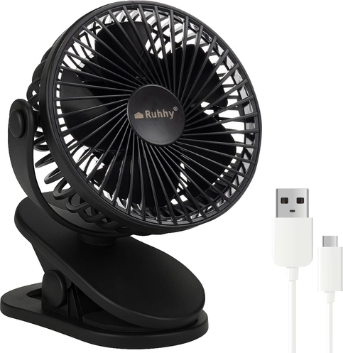 Ventilator de birou wireless Ruhhy cu USB-C și clemă - negru