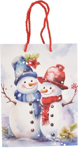 Pungă cadou din hârtie cu motiv de iarnă – om de zăpadă, 18 × 10 × 23 cm