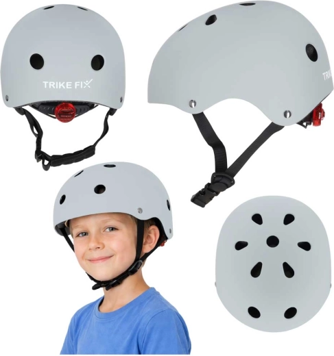 Cască de ciclism pentru copii cu LED, reglabilă, mărimea M (55–58 cm), gri închis