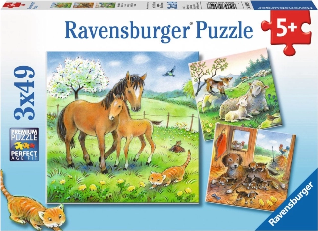 Puzzle RAVENSBURGER – Îmbrățișări cu animale, 3×49 piese