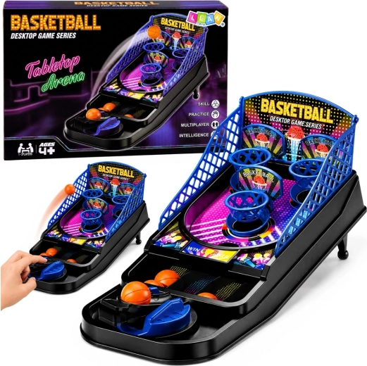 Mini joc arcade de baschet de masă cu 3 coșuri și lansator - 1 bucată