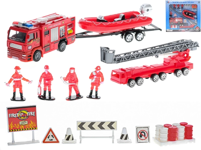Set pompieri – vehicule metalice cu rulare liberă și figurine