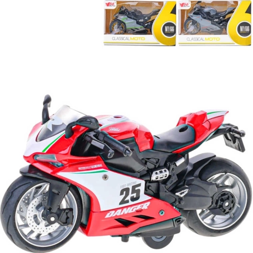 Motocicletă de curse metalică 14 cm 1:12 cu mecanism cu retragere în cutie - 1 bucată