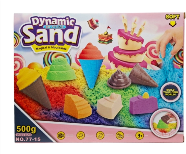 Nisip kinetic colorat 500 g cu forme pentru deserturi
