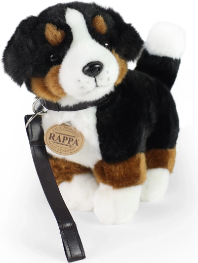 Câine de pluș din rasa bernese mountain dog cu lesă, 22 cm