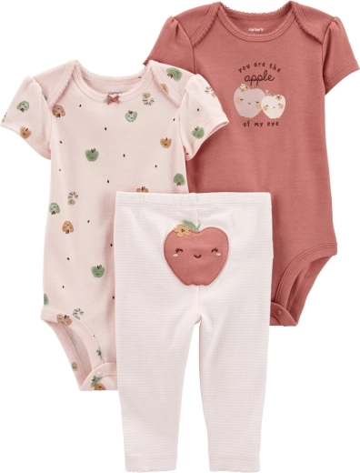 Set Carter's din 3 piese pentru bebeluș Pink Apple – 2× body cu mânecă scurtă și colanți