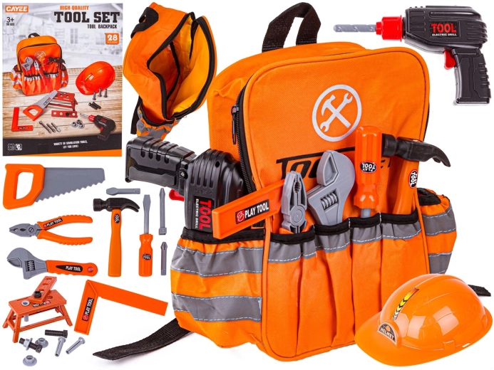 Set de unelte pentru copii cu rucsac, șurubelniță cu acumulator și cască de protecție