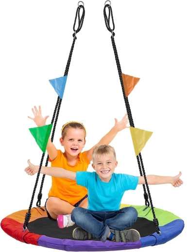 Leagăn de grădină tip cuib de rândunică XL 100 cm, 150 kg, multicolor cu stegulețe