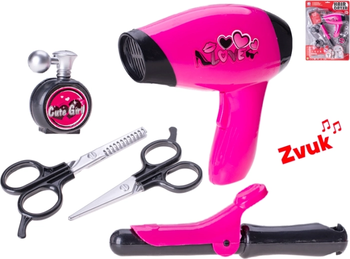 Set de coafor cu uscător pe baterii și accesorii pentru copii