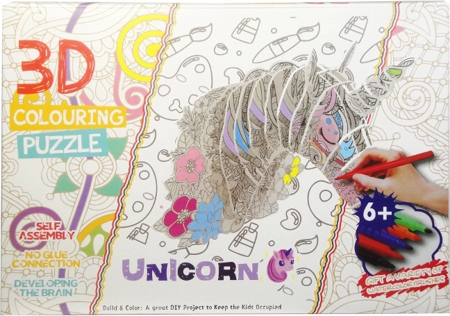 Puzzle 3D unicorn de colorat