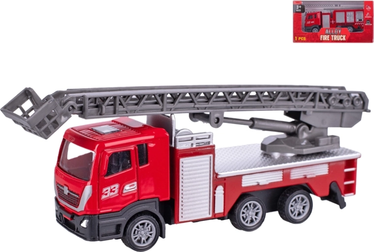 Mașină de pompieri metalică 12 cm cu mecanism pull-back