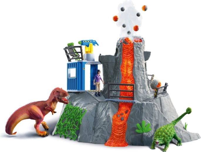Schleich Dinosaurs vulcan cu dinozauri și cercetătoarea Yuki