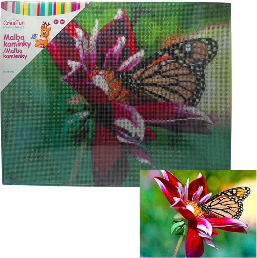 Pictură cu diamante – fluture și floare 40 × 50 cm