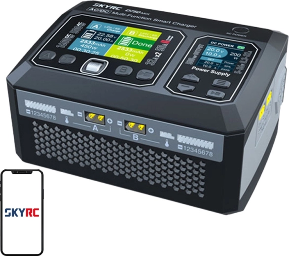 Încărcător AC/DC cu două canale SKYRC D750 Mix pentru acumulatori de modelism