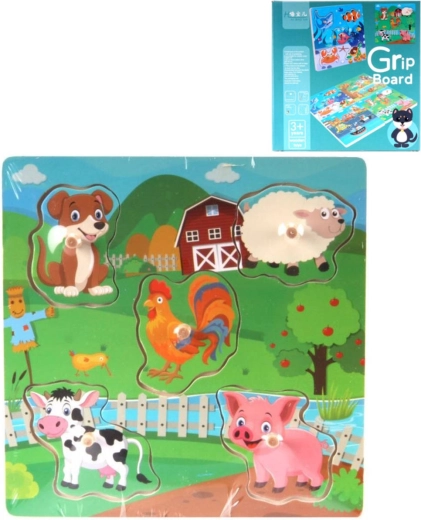 Puzzle din lemn de încastrat pe placă, cu mânere, 5 piese - 1 bucată