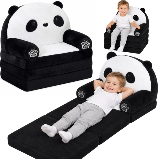 Fotoliu extensibil pentru copii 2în1 Panda (canapea și șezlong) alb-negru