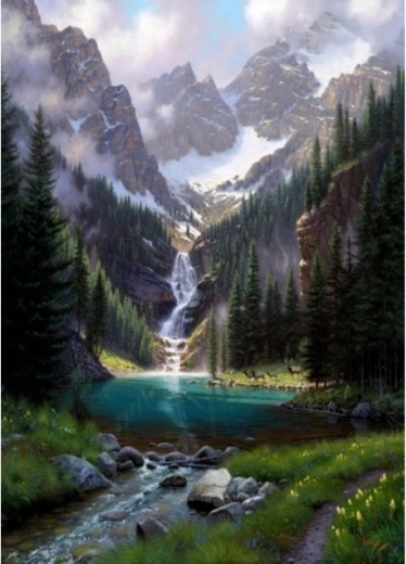 Broderie cu diamante (diamond painting) – iaz în munți 30 × 40 cm