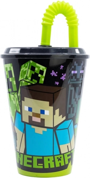 Cană cu pai pentru apă pentru copii STOR 40430 430 ml Minecraft (negru)